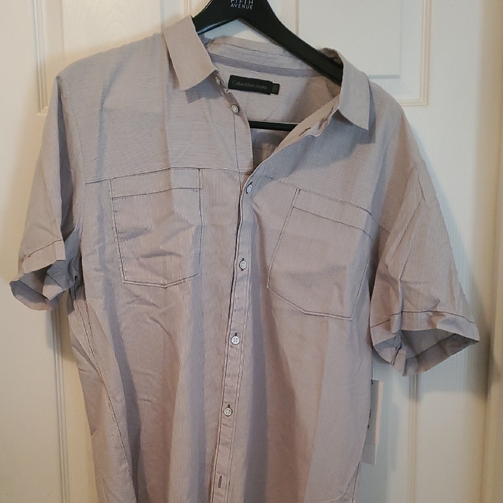 Calvin Klein Jeans Men's Casual Gray Button Down Shirt